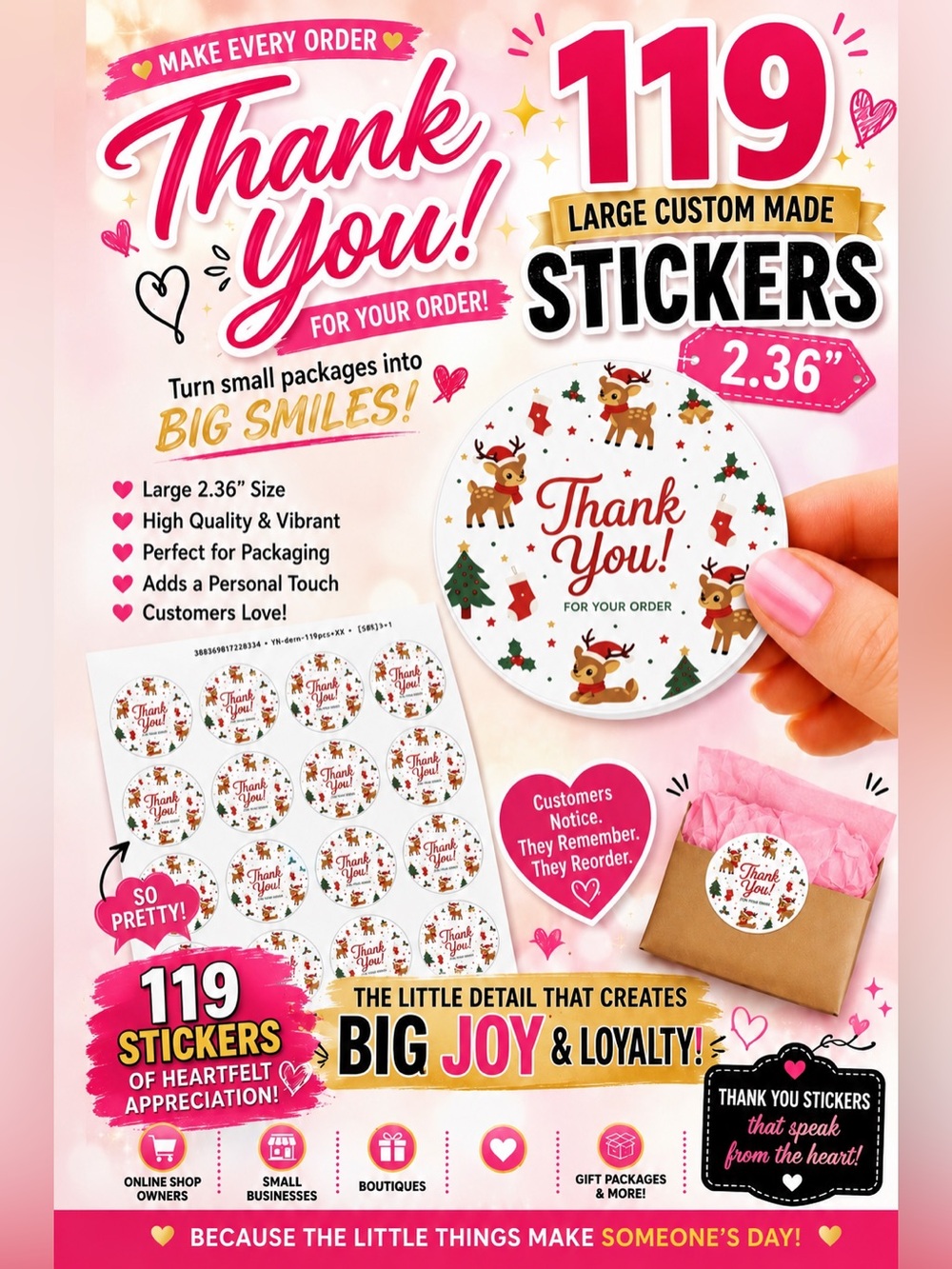 144PC Bundle: 25 10x13 Poly Mailers & 119 Thank You Stickers Shipping Bundle - Picture 9 of 10